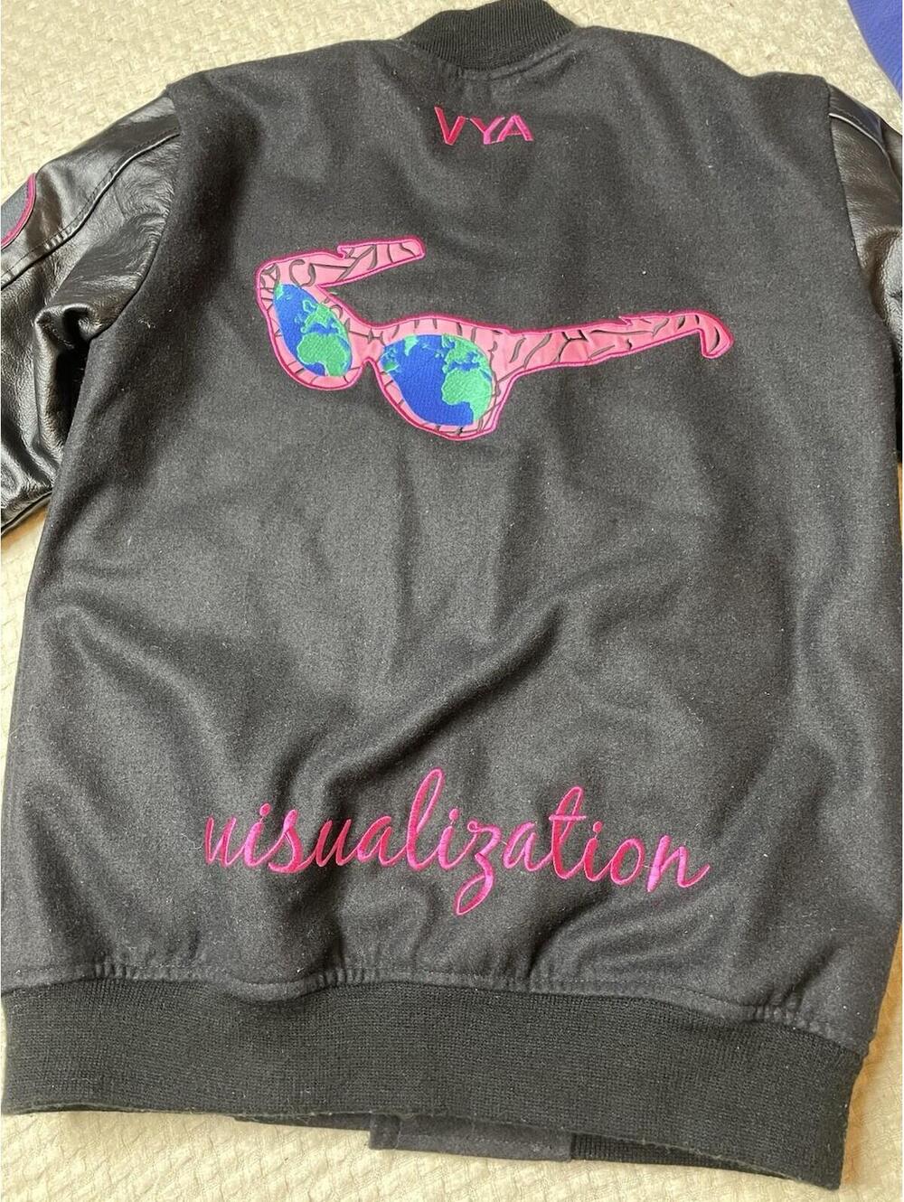 Valfre Grow A Pair Ovary Denim Bomber Jacket Womens S Black Jean Pink Print